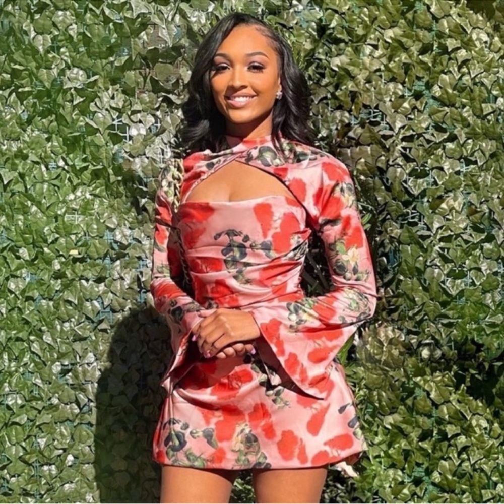 House of CB Toira Rose Print Draped Corset Dress